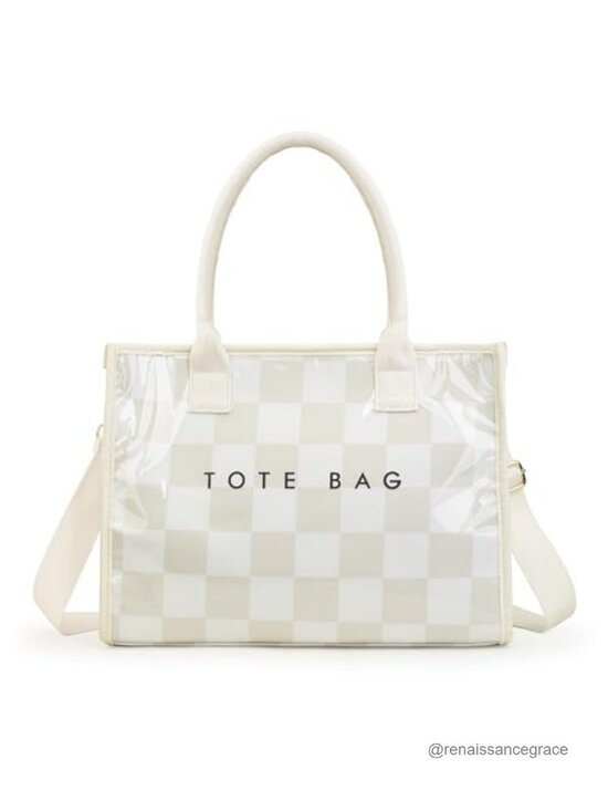 Handbags - Large PVC Tote Bag with Kraft Paper, Waterproof Hobo Handbag with Adjustable